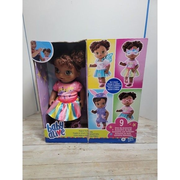 Baby Alive Magical Styles Baby Doll, Brown Hair, 9 Dress Up Accessories NEW 3+ - Picture 1 of 8